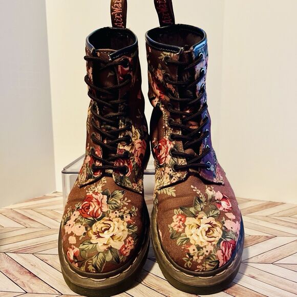 Dr Martens 1460 Victorian Roses Floral Canvas Women's 6 Brown Pink Combat Boots - Picture 3 of 8